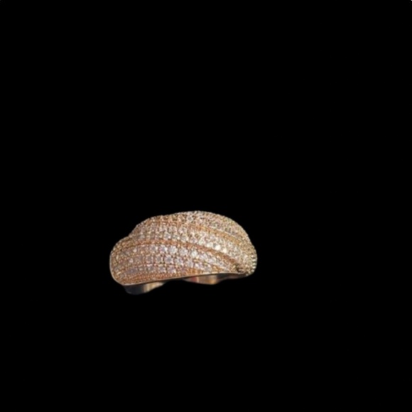 Elegant Gold Ring dome pave zirconia diamond gold band - Picture 1 of 17